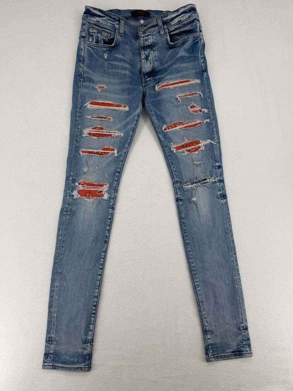 AMIRI Thrasher Jeans Size 30 Blue Red Bandana Distressed Skinny